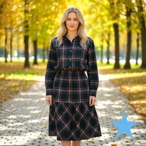 Free Assembly Womens Black Red Plaid Shirt & Midi Tiered Skirt Set XL 18 NWT 2X